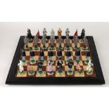 A cased American Civil War Chess Set, hand painted figures, including Abraham Lincoln and others,