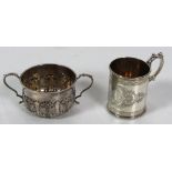 An engraved Victorian silver Christening Mug, with engraved O'Brien family crest and initials,