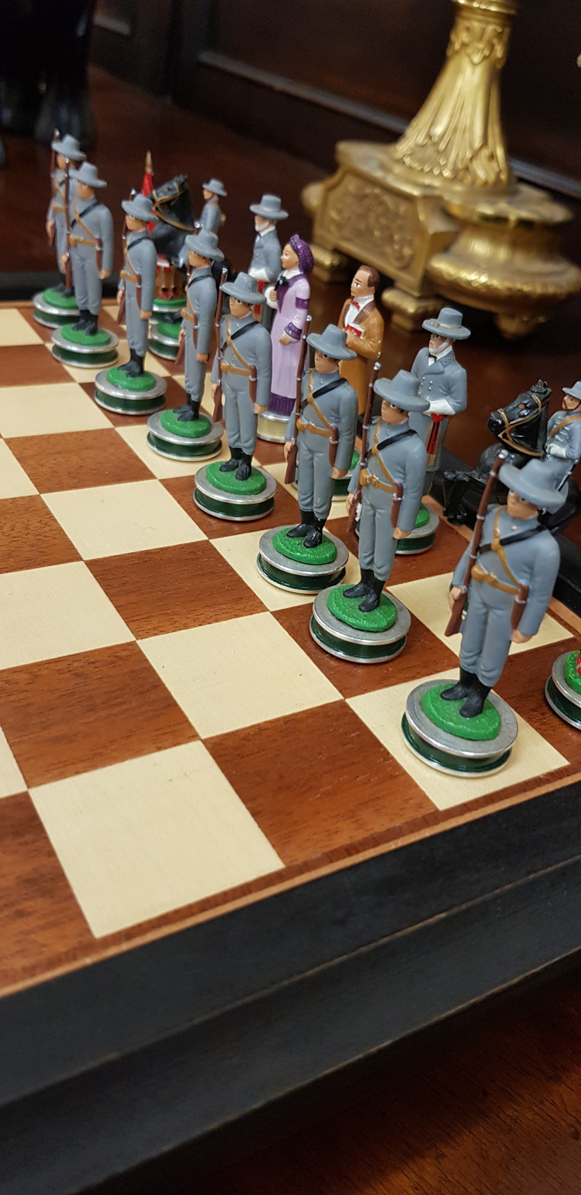 A cased American Civil War Chess Set, hand painted figures, including Abraham Lincoln and others, - Image 3 of 5