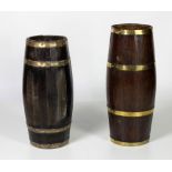 Two tall oak brass bound Stick and Umbrella Barrels.