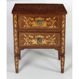 A Dutch marquetry Bedside Chest, with two drawers on square tapering legs.