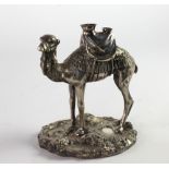 A rare and unusual silvered bronze Incense Burner or Oil Lamp modelled as a camel on a naturalistic