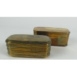 Two attractive early 19th Century plain brass Tobacco Boxes, the large box with double lid, 11.