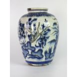 An 18th / 19th Century Persian blue and white Crackleware Vase, decorated with flowers etc.
