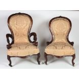 Two Victorian walnut Occasional Chairs,