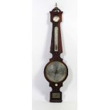 A 19th Century mahogany Barometer, with swan neck pediment and brass finial, by M. & C.