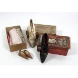Two pairs of attractive Edwardian silk and leather Ladies Shoes, in original boxes,