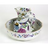 An attractive and colourful Masons Ironstone Basin & Ewer, decorated with floral design and birds.