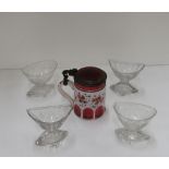 Two pairs of early 19th Century cutglass oval Salt Boats, with lemon squeeze bases,