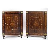An attractive pair of early 20th Century bow fronted rosewood and marquetry Side Cupboards,