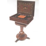 A fine quality Irish mid-Victorian marquetry Arbutus wood Killarney work Sewing Table,