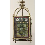 A fine quality heavy 19th Century brass and stained glass Hall Lantern,