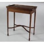 An inlaid mahogany Butlers tray top Serving Table, with lift off glass tray and brass handles,