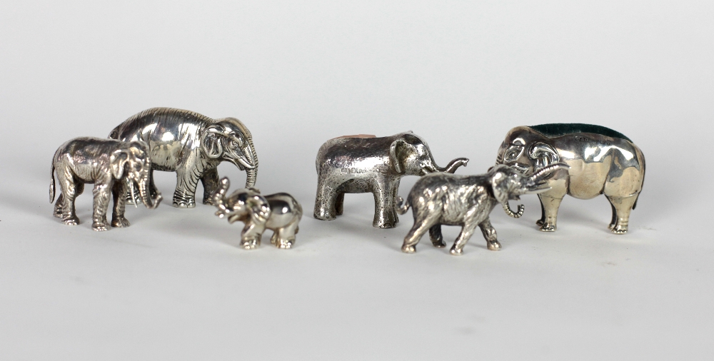 Elephants: A George V English silver Pin Cushion in the form of an elephant;