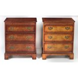 A pair of Georgian style three drawer Miniature Chests, with crossbanded tops and brush n' slide,