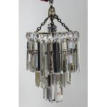 An attractive small Edwardian three tier Hallway Ceiling Light, with cutglass drops.