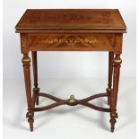 A walnut inlaid and brass mounted fold-over Card Table, with leather inset,