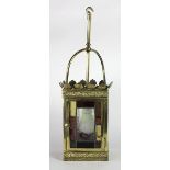 An attractive small Edwardian Hall Lantern, with stained and etched glass panels.