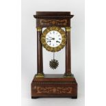 A 19th Century inlaid French rosewood and marquetry Portico Clock,