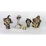 Five unusual modern glazed earthenware figures of Elves, attractively colour decorated, each signed,