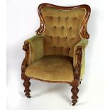 A Victorian mahogany framed deep button back Carver Armchair,