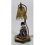 An attractive 19th Century Oriental brass and porcelain Table Lamp,