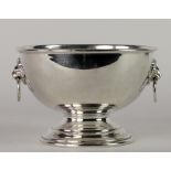 A plain Birmingham silver Rose Bowl, with two lion mask ring handles, c. 1970 by A.T. Cannon & Co.