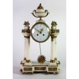 A large 19th Century marble and gilt bronze pillar Mantle Clock,