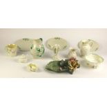 A collection of Belleek Ware, include a First Period rope handled Jug,