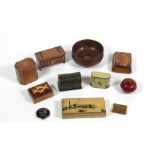 A large and diverse collection of Boxes, including inlaid, lacquered and brass mounted Tea Caddies,