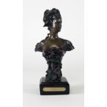 After Alfred Foretay A coloured bronze Sculpture of a Lady with hat and revealing dress,