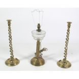 A pair of 19th tall Century brass barley twist Candlesticks,