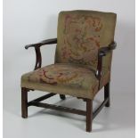 A George III period mahogany Gainsborough type Armchair, with tapestry covered back and seat,