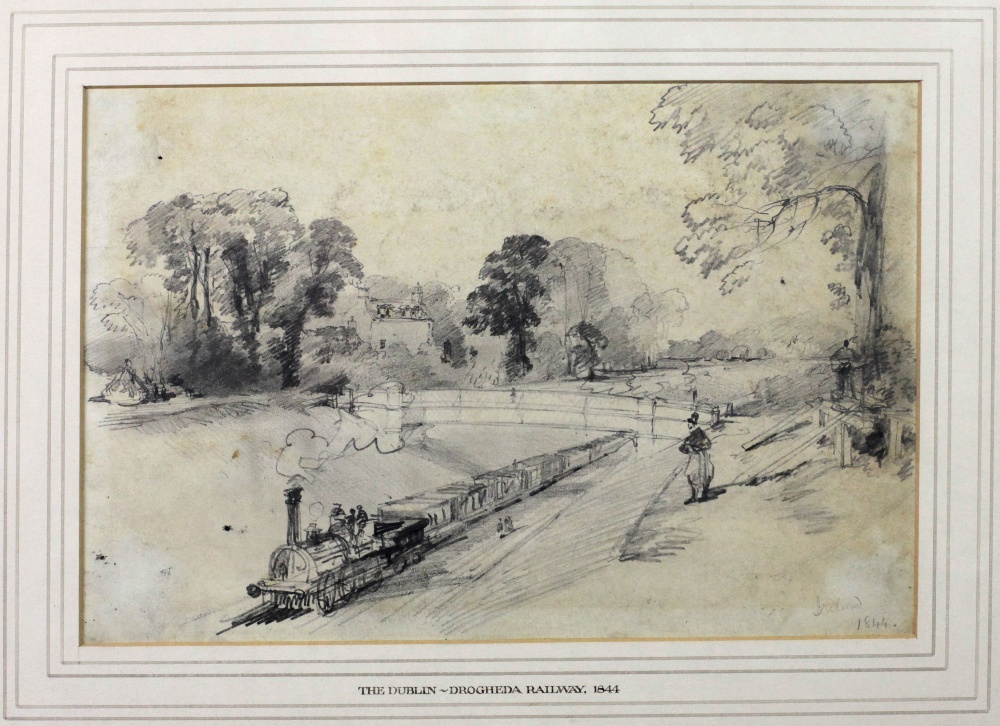 19th Century Irish School "The Dublin - Drogheda Railway, 1844," pen and ink,