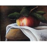 Nina Patterson, Irish School "Still Life with Apple," acrylic on board, approx.