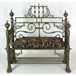 A very rare and unusual 19th Century heavy all brass Settee, with elaborate rail and decorated back,