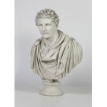 A fine large composition marble Bust, of Mark Anthony, on turned socle, 31" (79cms)h.
