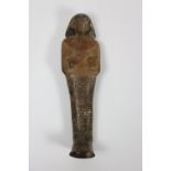 An antique Egyptian carved wooden Figure, with paint remnants and hieroglyphic text, approx.
