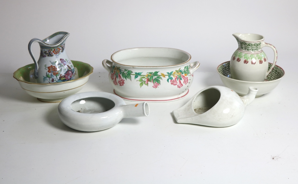 A large collection of Basins & Ewers, Jugs and porcelain Urinalia. As a lot.