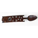 A 19th Century wooden "Welsh Love Spoon," with pierced decoration and engraved design, approx.