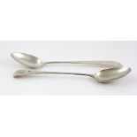 Two late 18th Century English silver Serving Spoons, c. 12" long approx. 6 ozs.