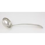 An 18th Century Irish silver Soup Ladle, with bright cut handle and plain bowl, Dublin c.