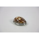 A good Irish silver mounted Cowrie shell Snuff Box, by Aeneas Ryan Dublin c. 1800, 3 1/2" (9cms).