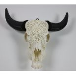 Taxidermy: A very unusual steer head Skull, wall mounted with two horns,