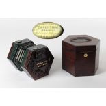 A very good 19th Century rosewood Concertina, by C.W. Heatstone, Inventor, Conduit St., Regents St.
