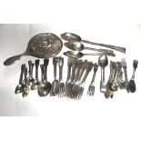 A large collection of damaged Irish & English Georgian silver Spoons, Forks, Knives, etc.