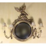 A fine quality Regency period giltwood and ebonised Convex Girandole Mirror,