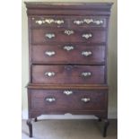 A late 18th Century / early 19th oak Chest on Stand, of two short and four graduating drawers,