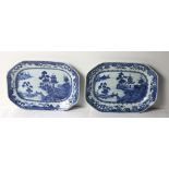 A good pair of antique Nankin blue and white Chinese porcelain octagonal Dishes, approx.