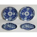 A pair of attractive 19th Century blue and white Chinese Dishes, with serrated edges,
